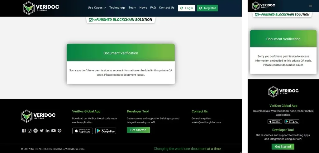 Private QR code verification page showing access denied when the scanner does not have permission